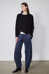 Loose barrel corduroy pants in blue, wide straight leg with relaxed fit
