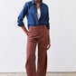 Spice brown loose linen pants, full length with relaxed leg and side pockets
