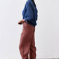 Spice brown loose linen pants, relaxed fit with buttoned front and belt loops