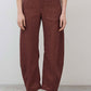 Spice brown linen pants front view with belt loops and relaxed straight-leg silhouette