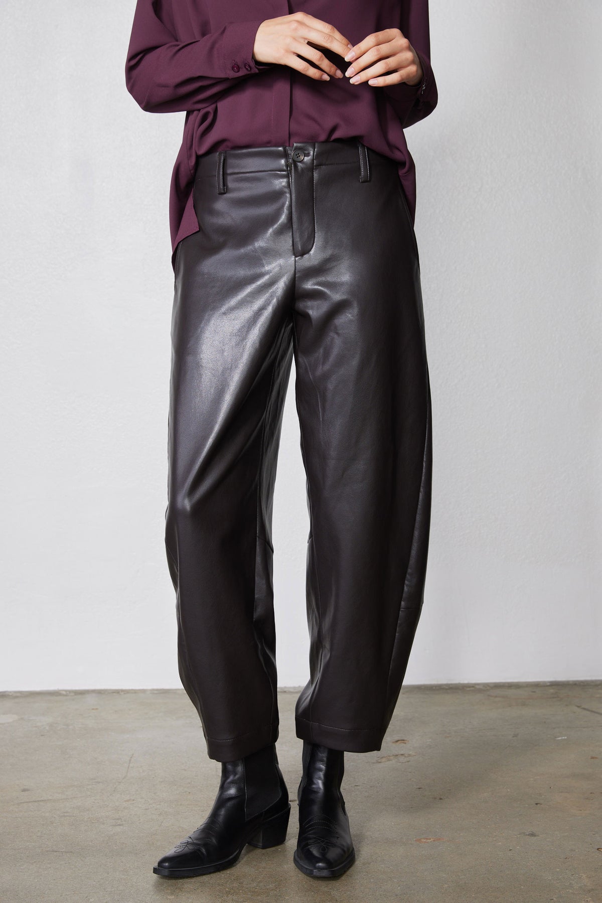 The Uptown Loose Barrel Vegan Leather Pants