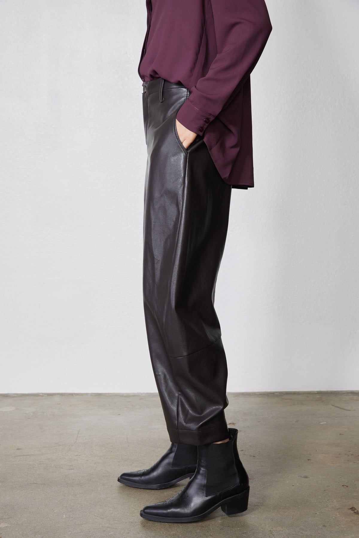 The Uptown Loose Barrel Vegan Leather Pants