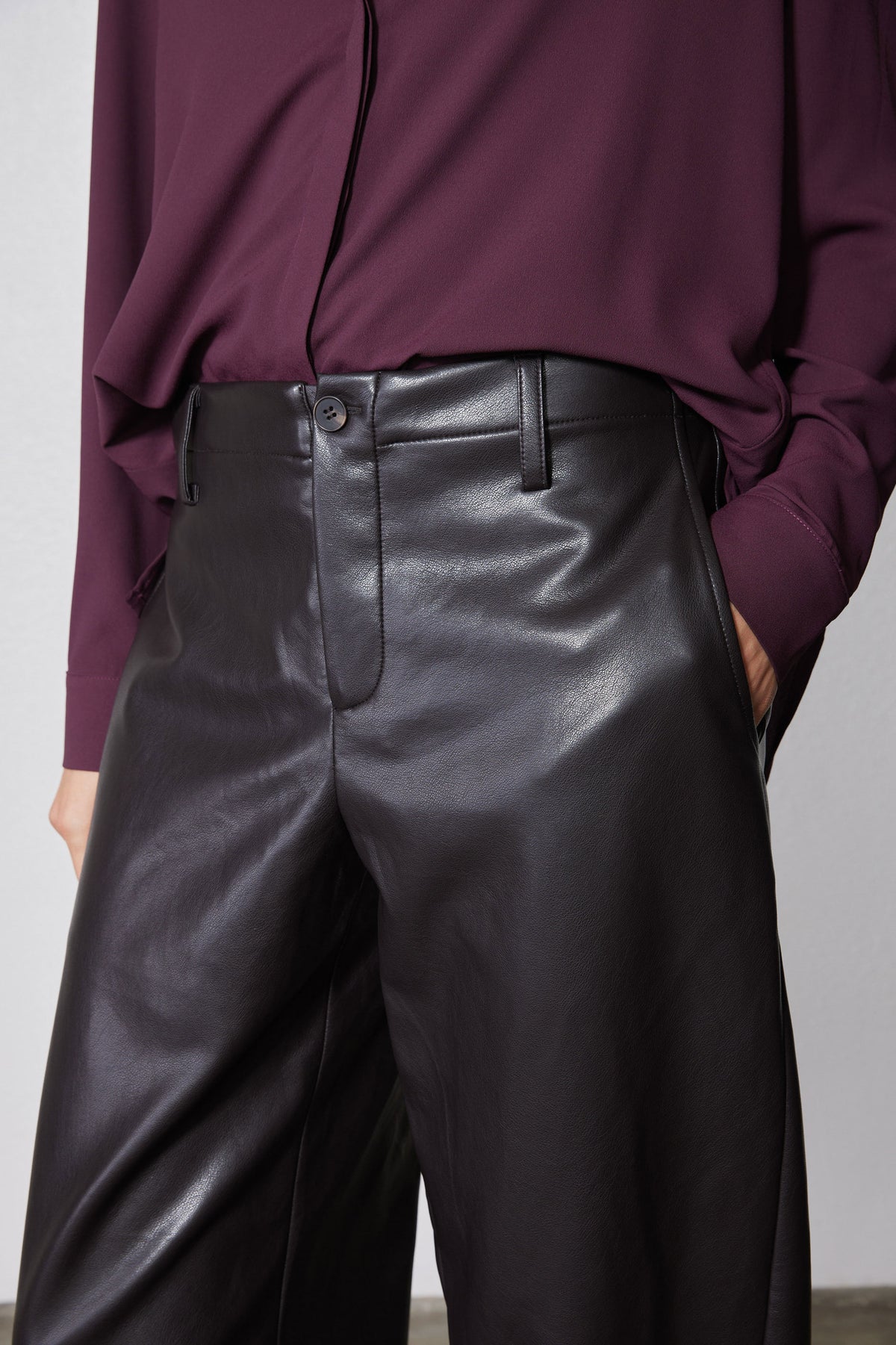 The Uptown Loose Barrel Vegan Leather Pants