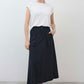 Black utility midi skirt with cargo pockets and button waistband