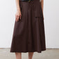 Coffee-brown utility skirt with front patch pocket and belt loops
