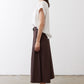 Coffee-brown utility skirt, side view with midi length and button front