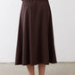 Coffee-brown utility skirt with pleated front, wide skirt silhouette