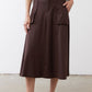 Coffee-brown utility skirt with button waistband and side pocket detail