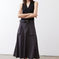 Graphite utility skirt, button front, belt loops, side cargo pockets, midi length.