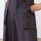 Graphite utility skirt front, button closure, belt loops, cargo pocket flaps.
