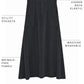 Black utility midi skirt with pleated front, cargo pockets, and wide waistband