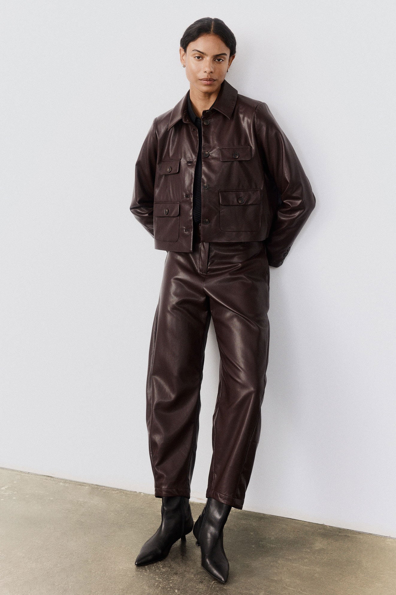 Vegan Leather Button Down Jacket