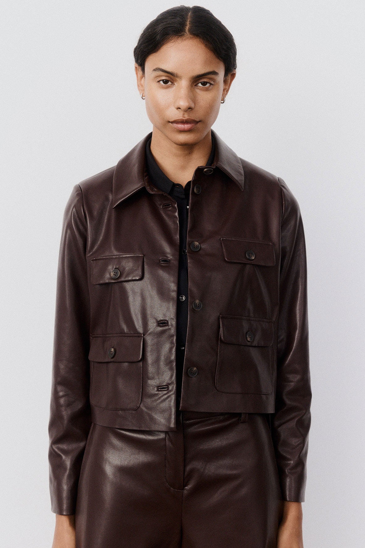 Vegan Leather Button Down Jacket