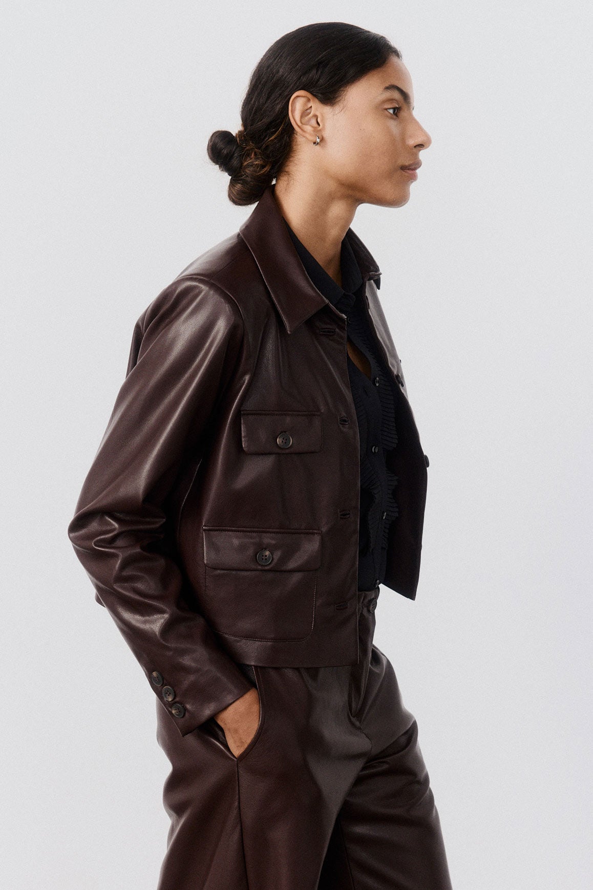 Vegan Leather Button Down Jacket