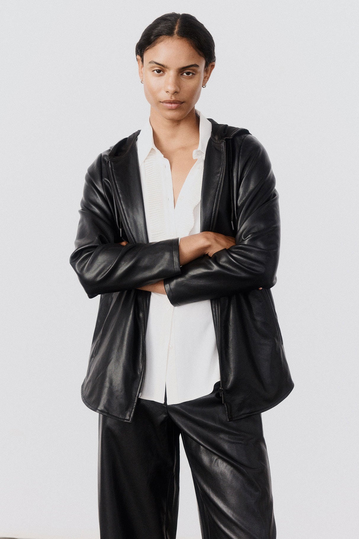 Vegan Leather Hooded Jacket