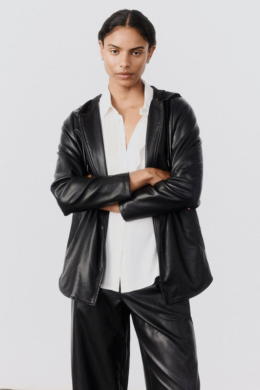 Vegan Leather Hooded Jacket