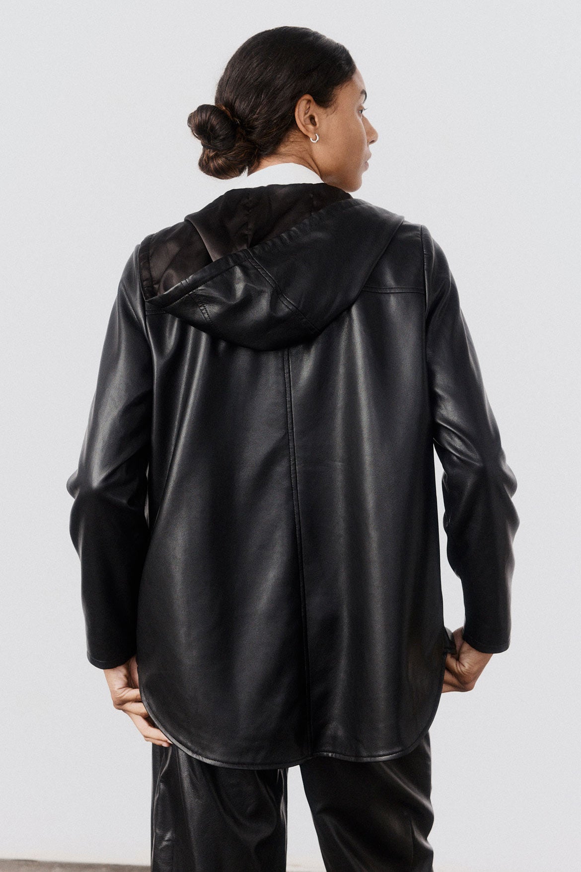 Vegan Leather Hooded Jacket