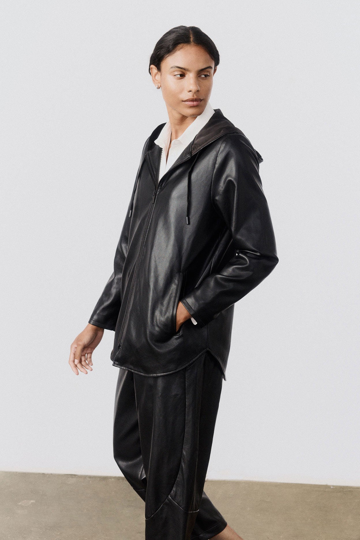 Vegan Leather Hooded Jacket