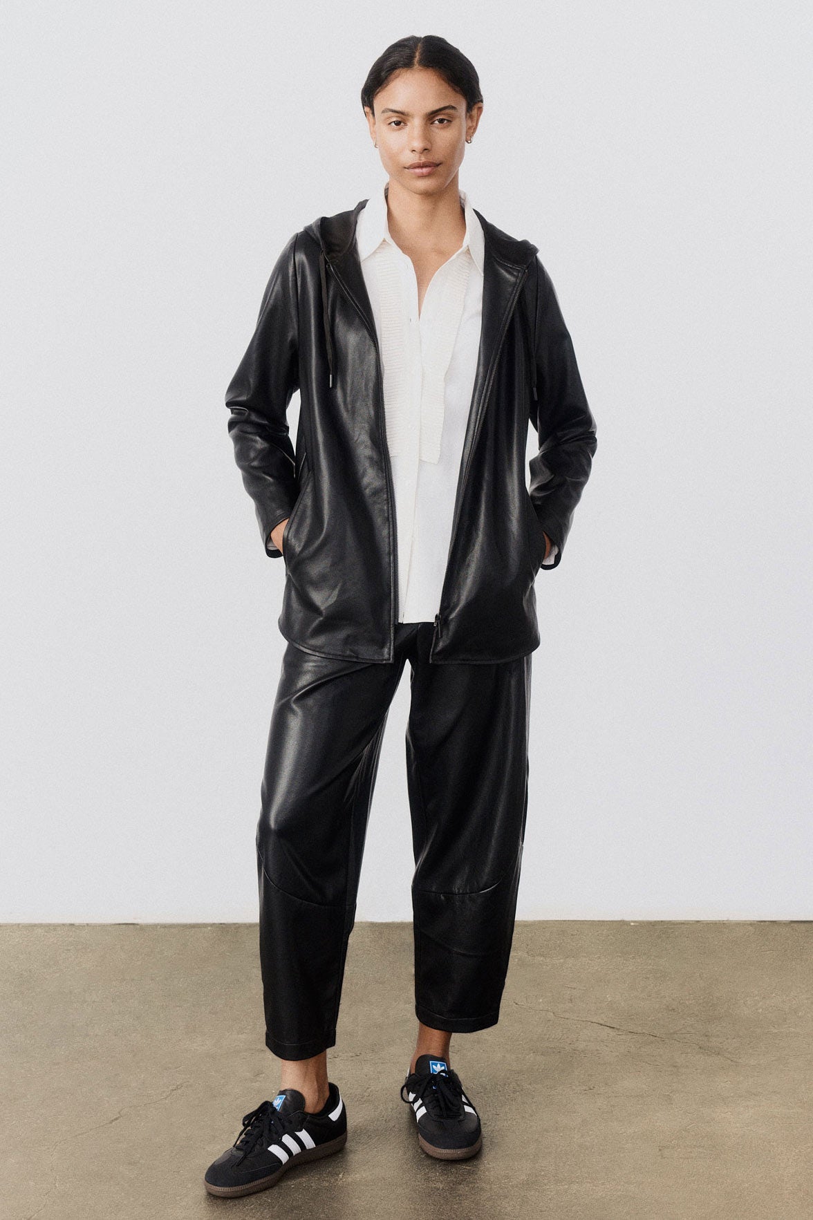 Vegan Leather Hooded Jacket