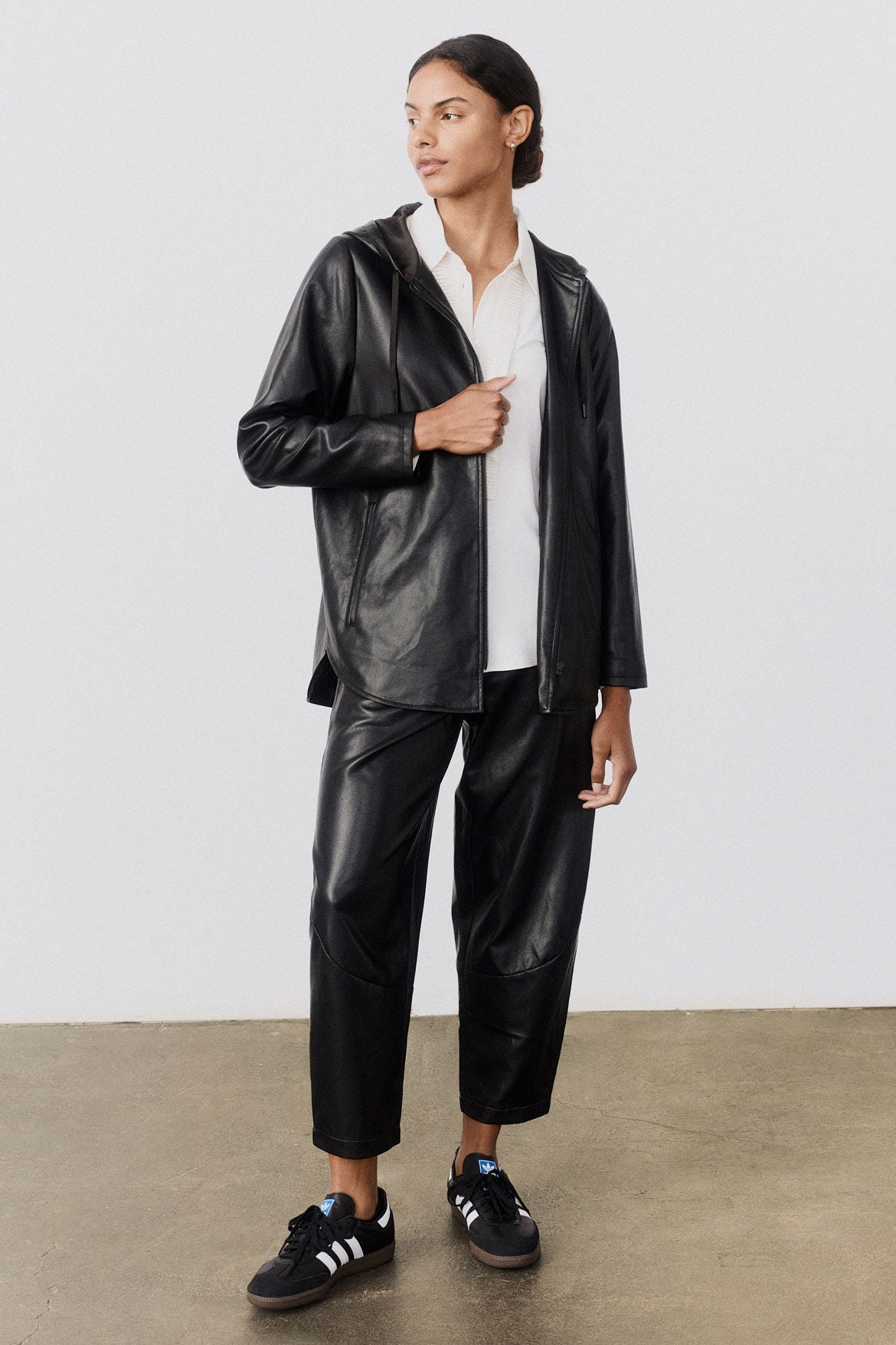 Vegan Leather Hooded Jacket