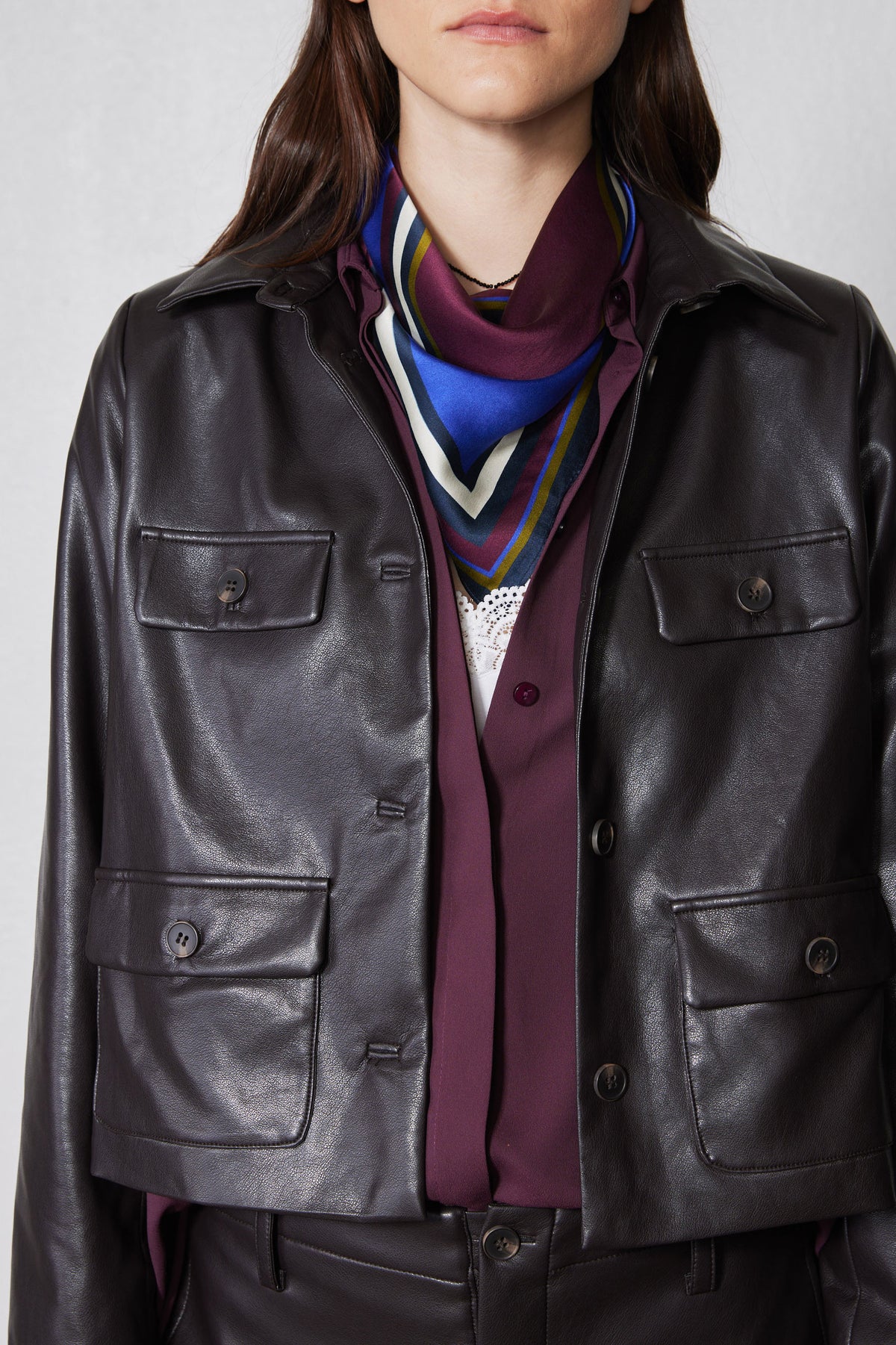 Vegan Leather Button Down Jacket