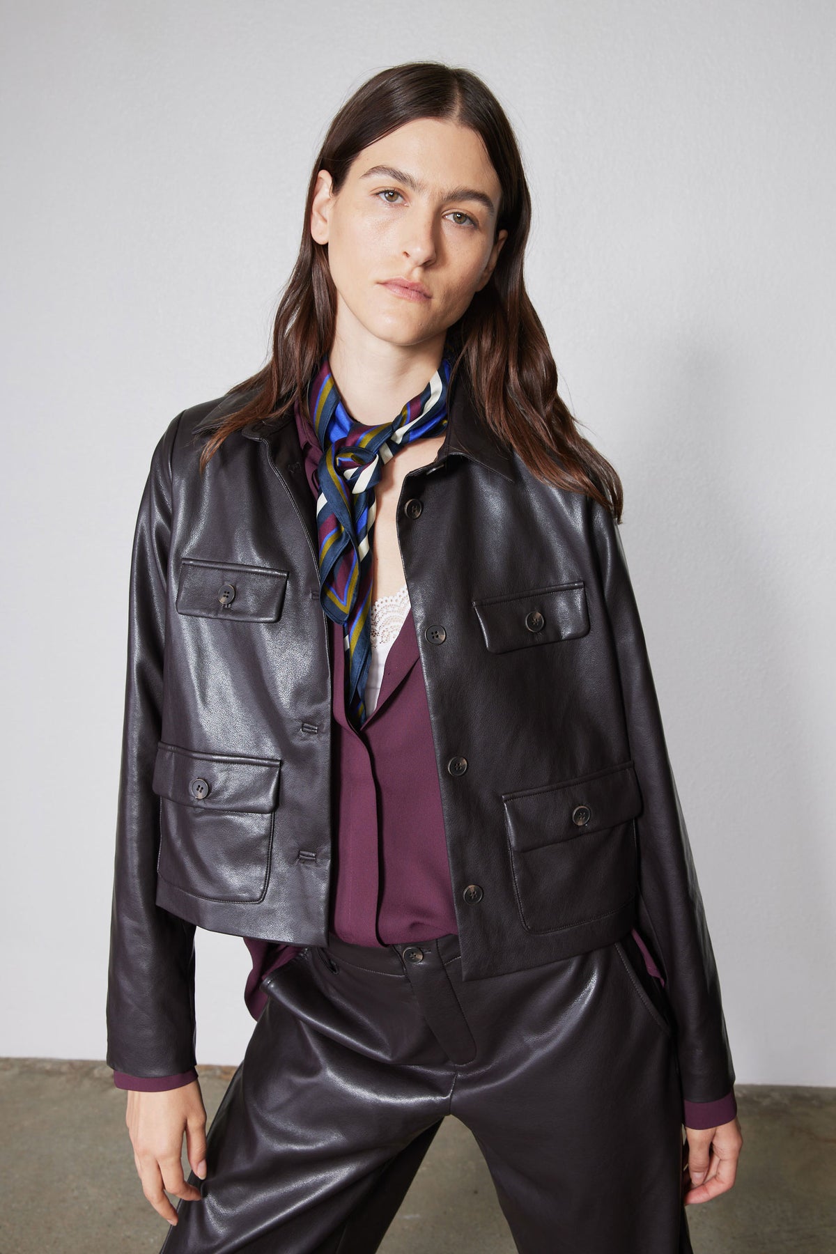 Vegan Leather Button Down Jacket