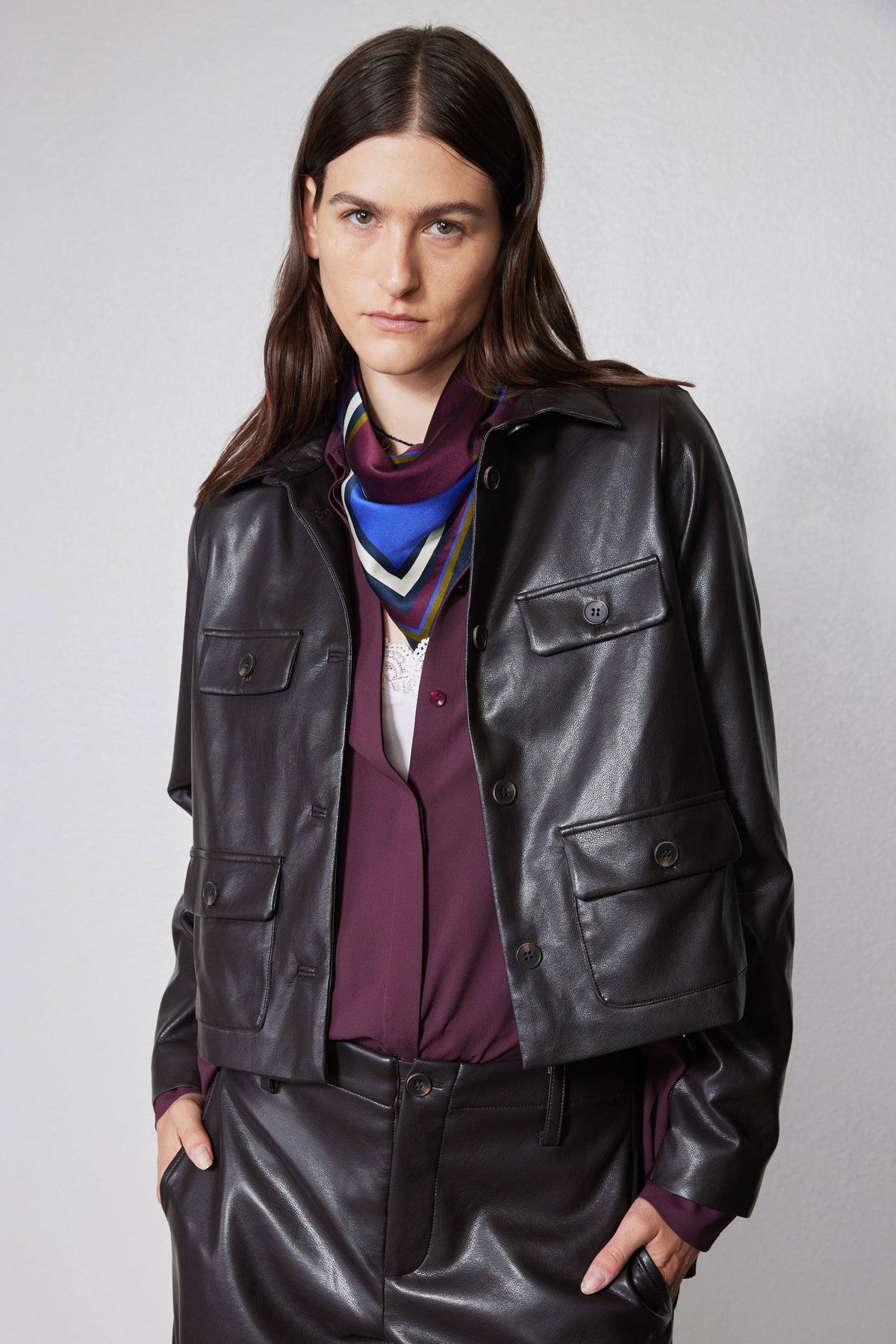 Vegan Leather Button Down Jacket