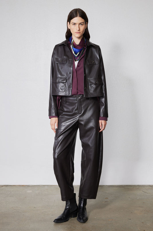 Vegan Leather Button Down Jacket