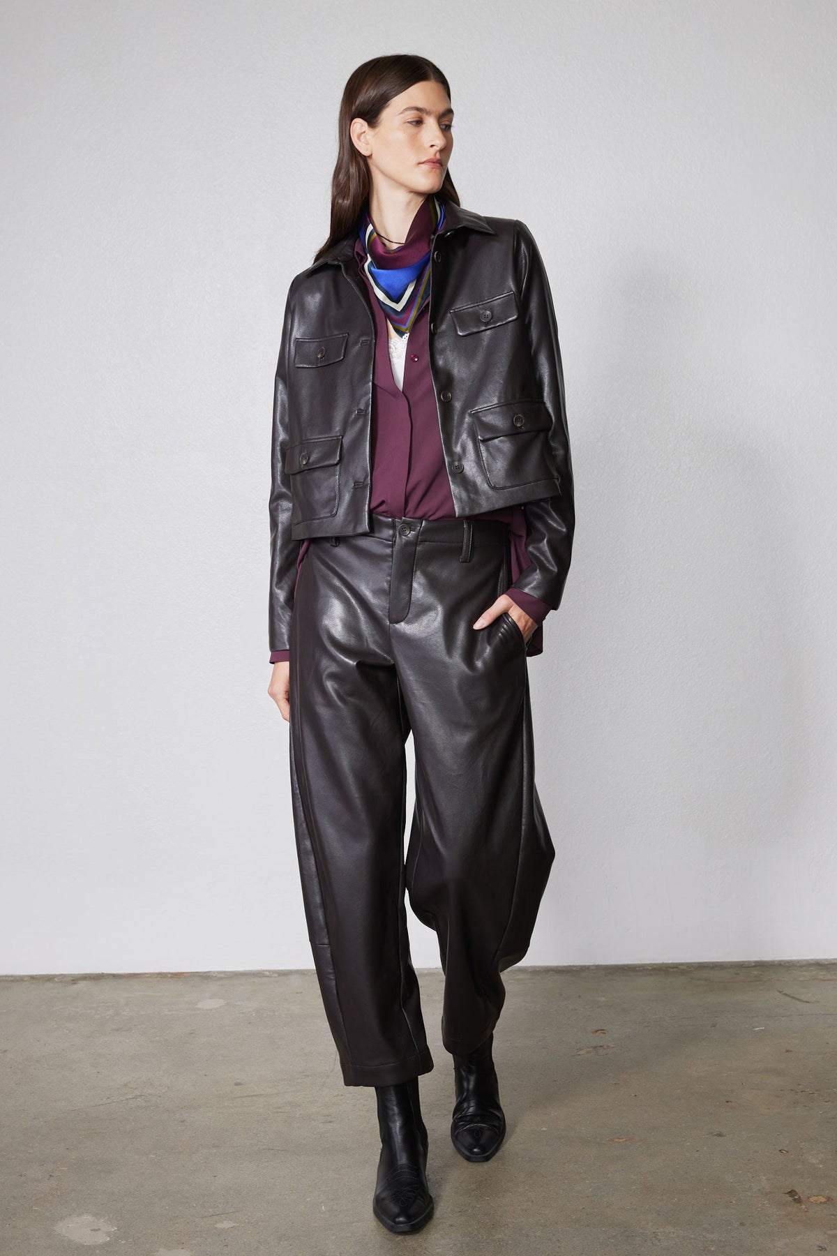 Vegan Leather Button Down Jacket