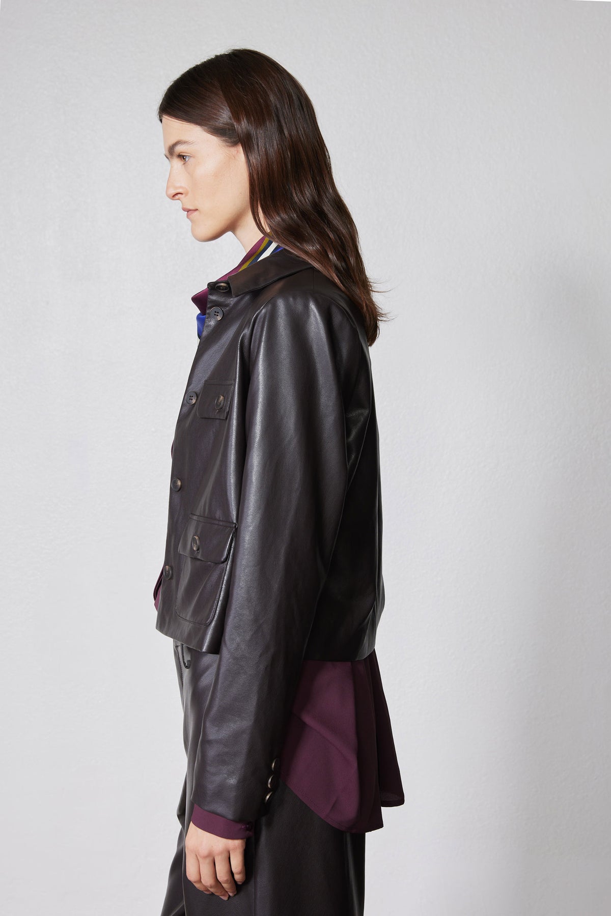 Vegan Leather Button Down Jacket