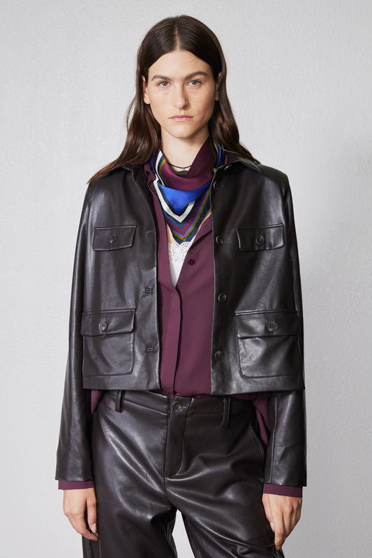 Vegan Leather Button Down Jacket