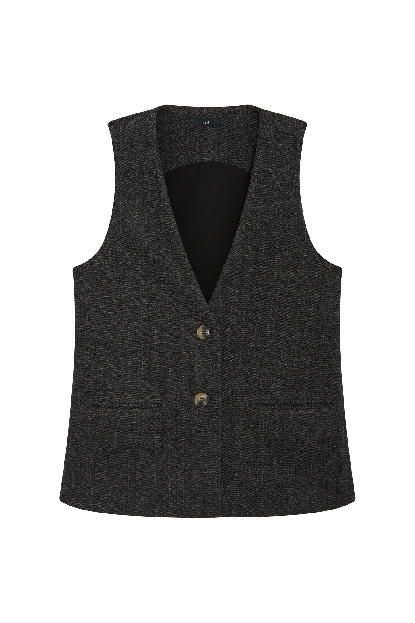 Relaxed Longline Herringbone Vest