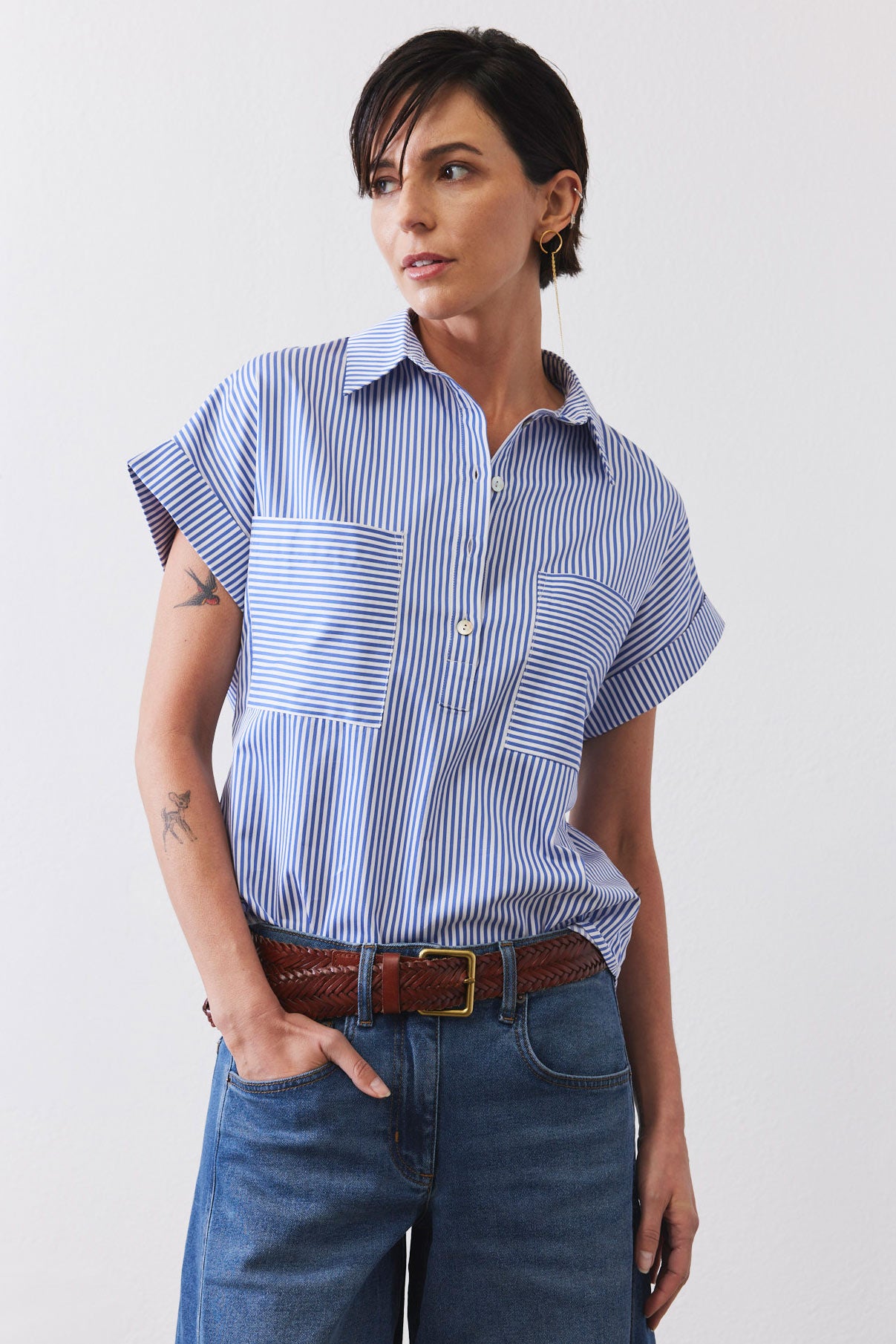 Walk the Line Short Sleeve Poplin Top