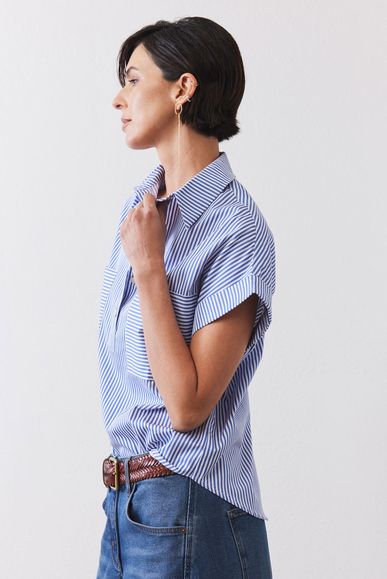 Walk the Line Short Sleeve Poplin Top