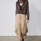 Coffee brown silk button-down top with long sleeves and button front