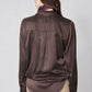 Coffee brown silk button-down top, back view, long sleeves and yoke seams