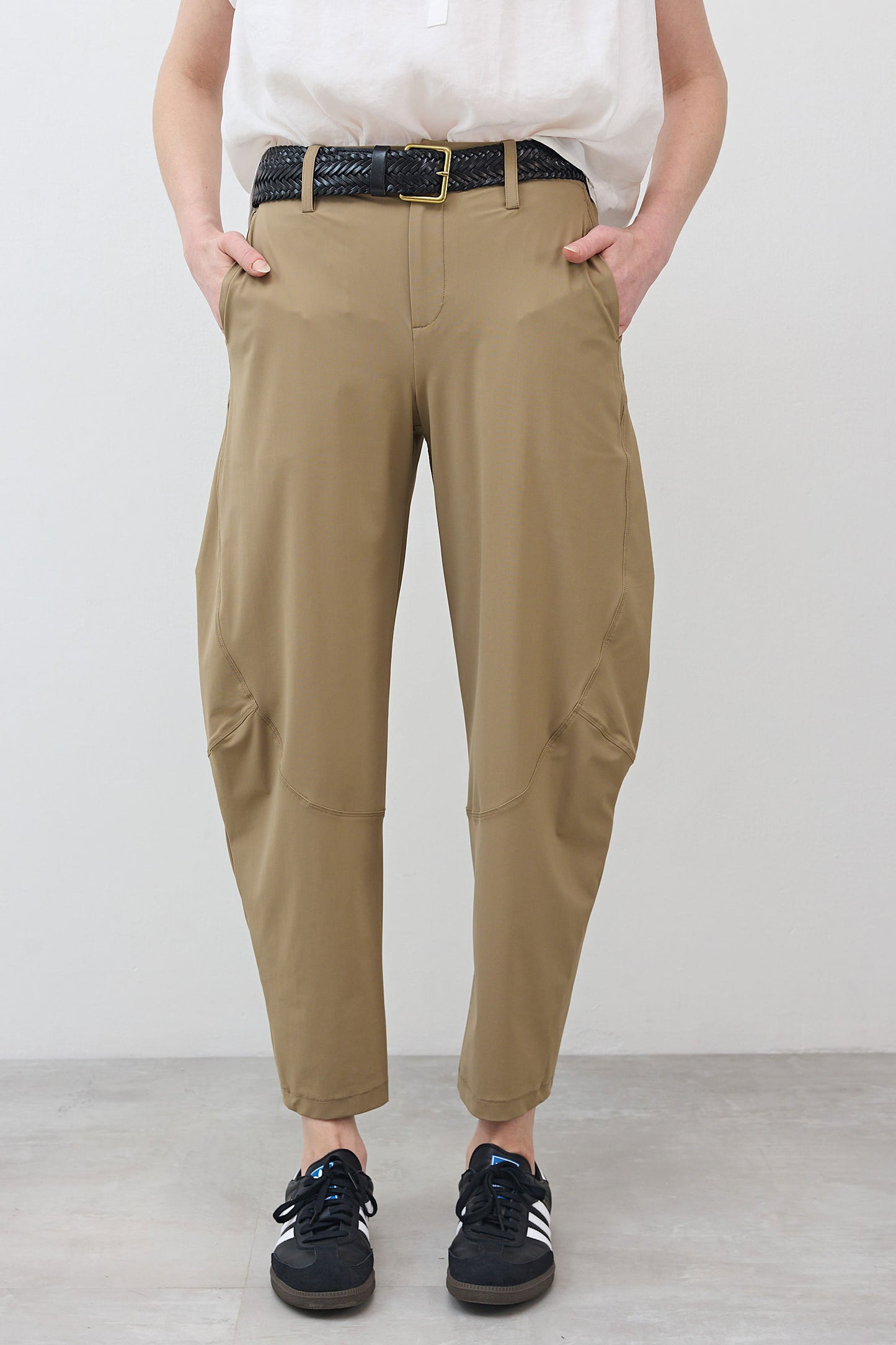 Dune wide-ish pants with belt loops and relaxed, tapered ankle-length legs