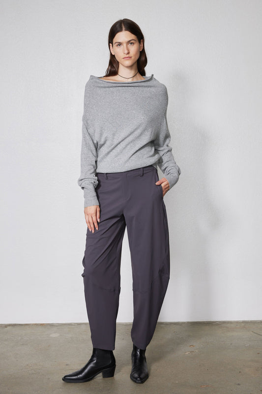 Graphite relaxed wide-leg pants, ankle length, smooth drape
