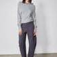 Graphite wide-leg pants with front seam panels and cuffed ankles