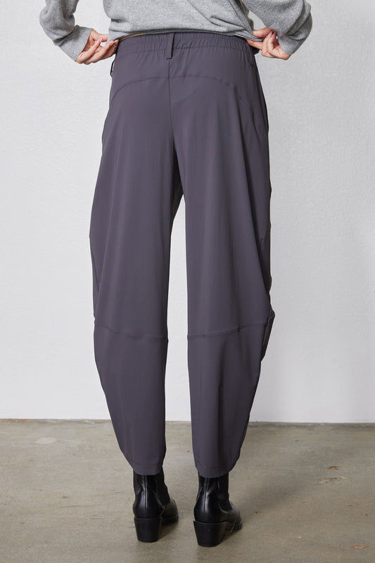Graphite wide-leg pants with back yoke and elastic waist