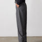 Gray pinstripe wide-leg suit pants with side seam and straight cuffed hem