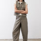 Wide-leg ankle pants in muted olive with front patch pockets and wide cropped legs