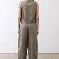 Wide-leg ankle pants in muted olive shown from back with relaxed wide legs