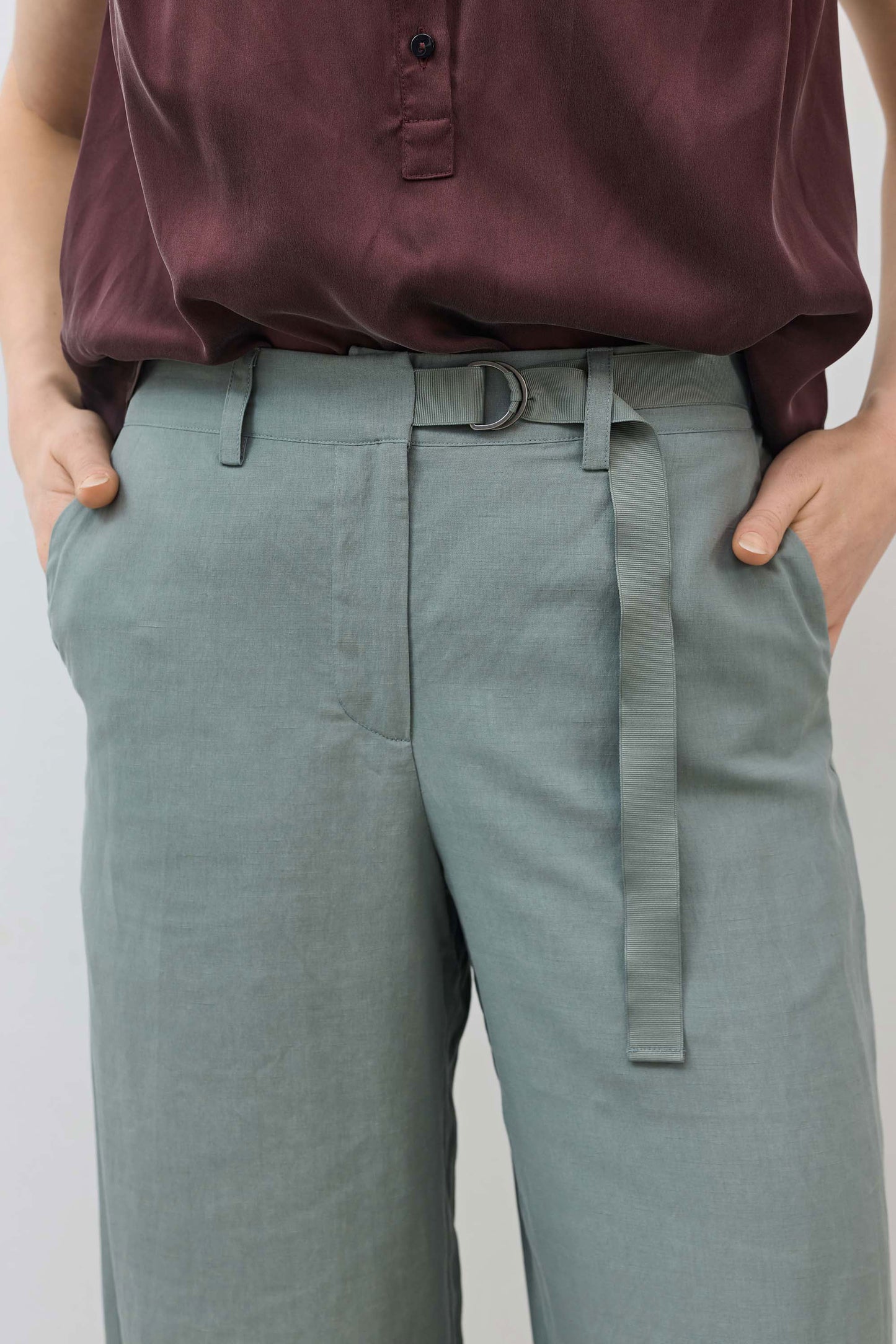 The Belted Wide Leg Silk Linen Trousers