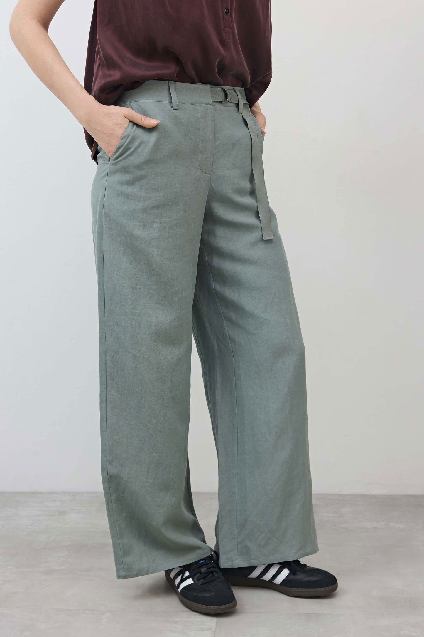 The Belted Wide Leg Silk Linen Trousers