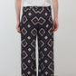 Wide-leg trousers with diamond geometric print and high waist, full length