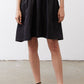 Black midi dress with gathered skirt and sleeveless bodice