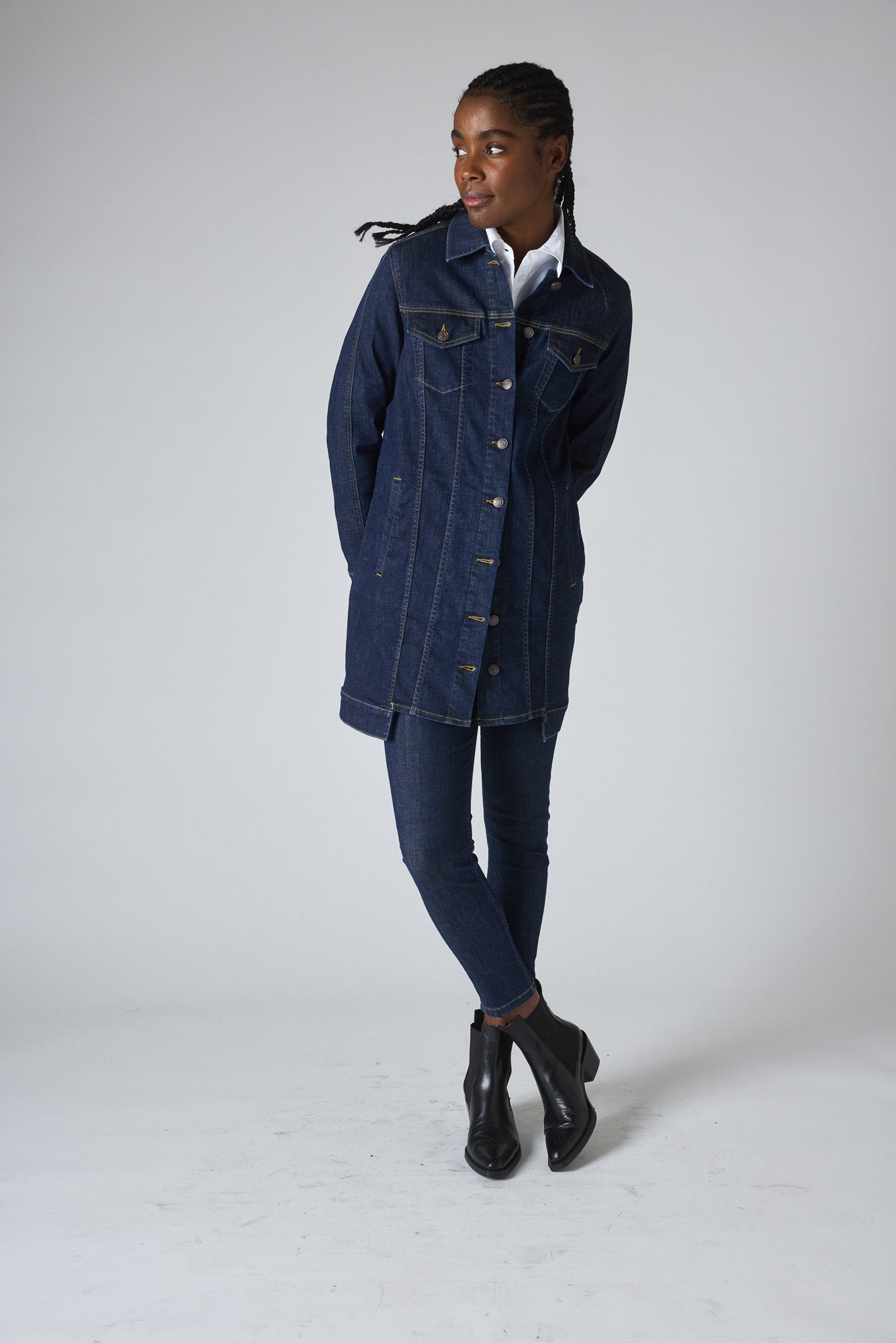 Women's longer shop length denim jacket