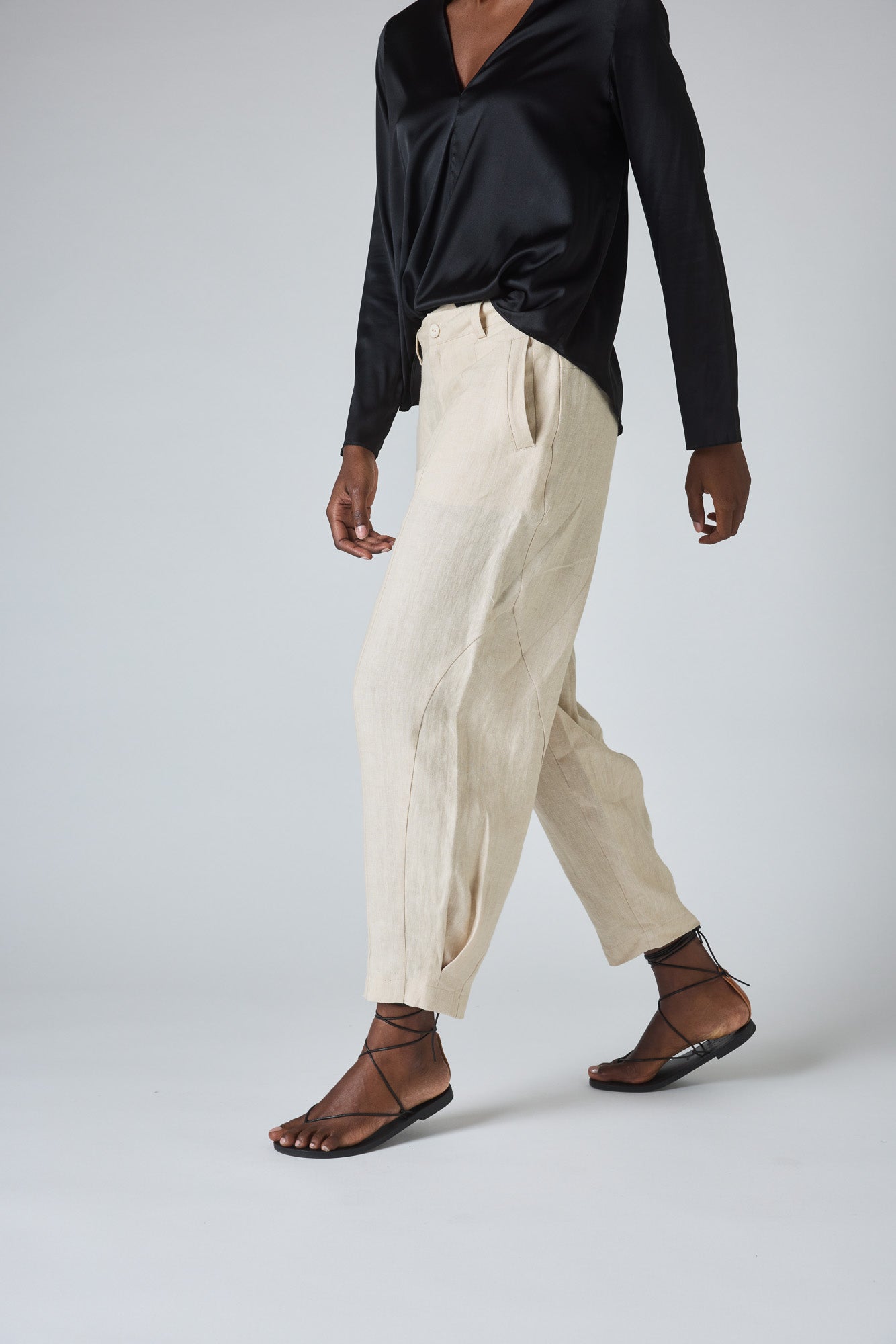 Linen-blend Tapered Pants - Beige - Ladies | H&M US