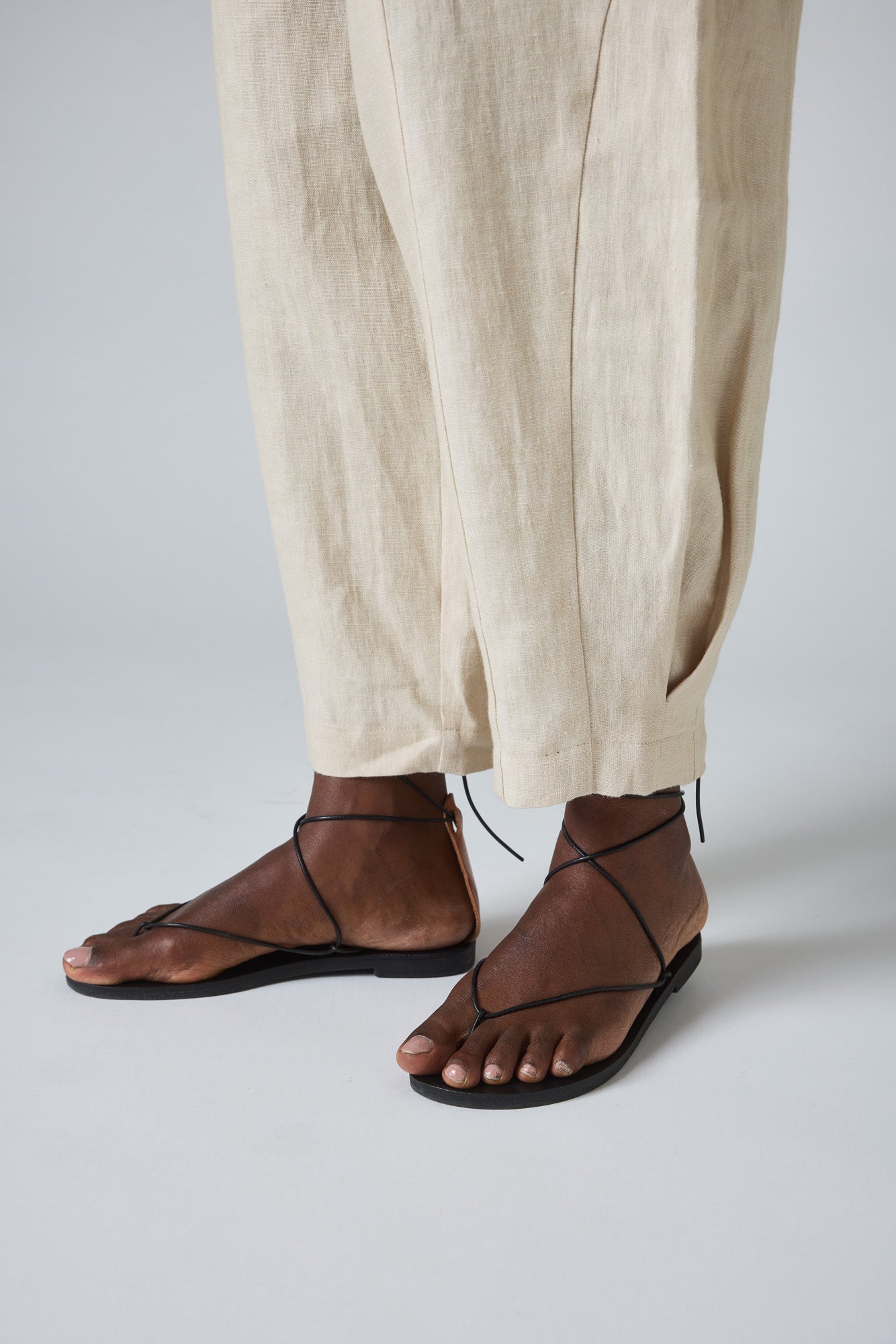 The Tall Untailored Tapered Pant in Striped 100% Linen